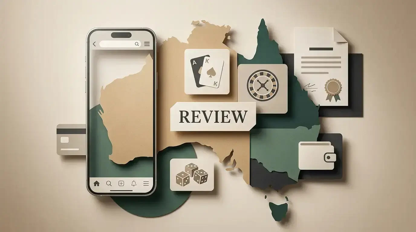 Editorial illustration representing JeetCity review factors for Australian readers